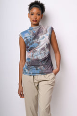 Top in tulle a stampa floreale astratta