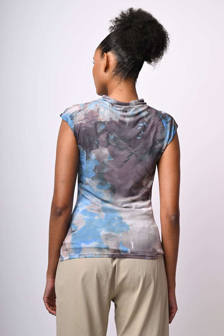 Top in tulle a stampa floreale astratta