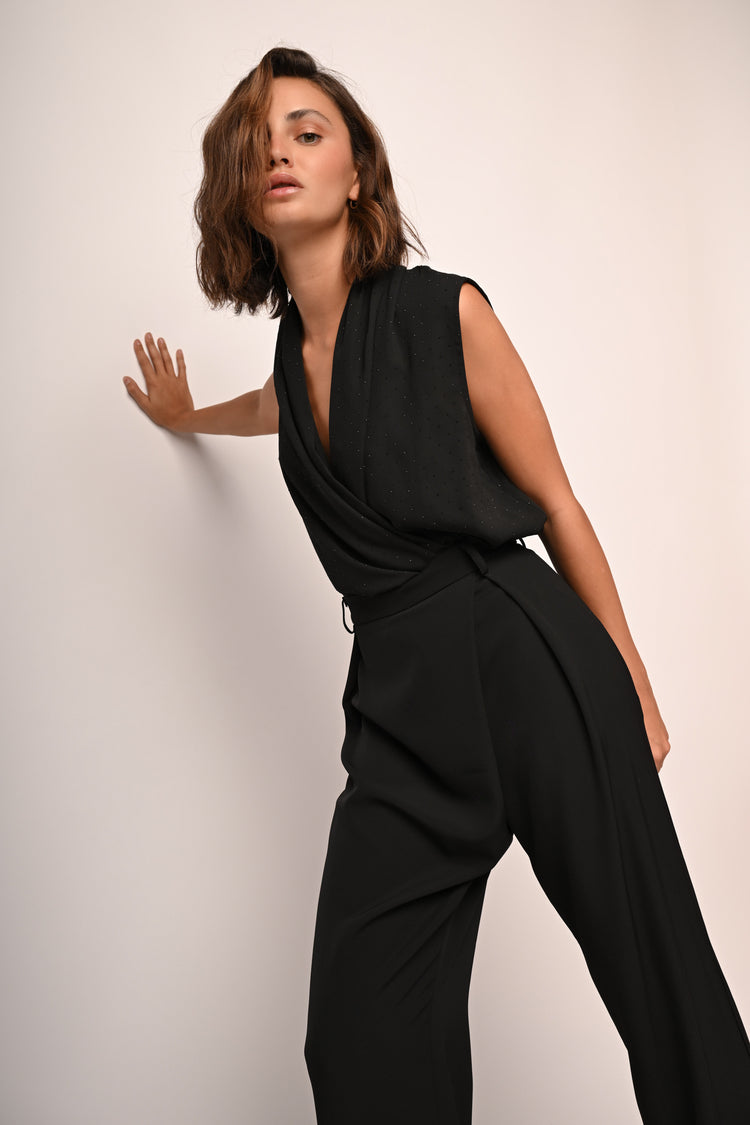 Body con incrocio e mini borchie