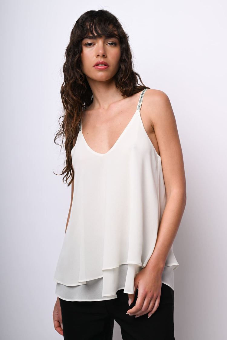 Top con spalline in strass