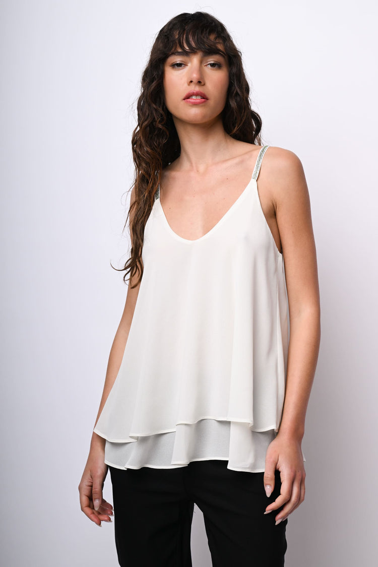 Top con spalline in strass
