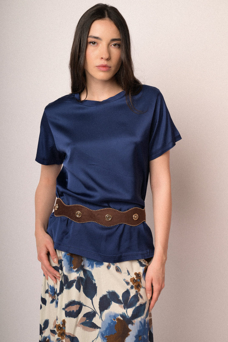 T-shirt in raso di viscosa blu