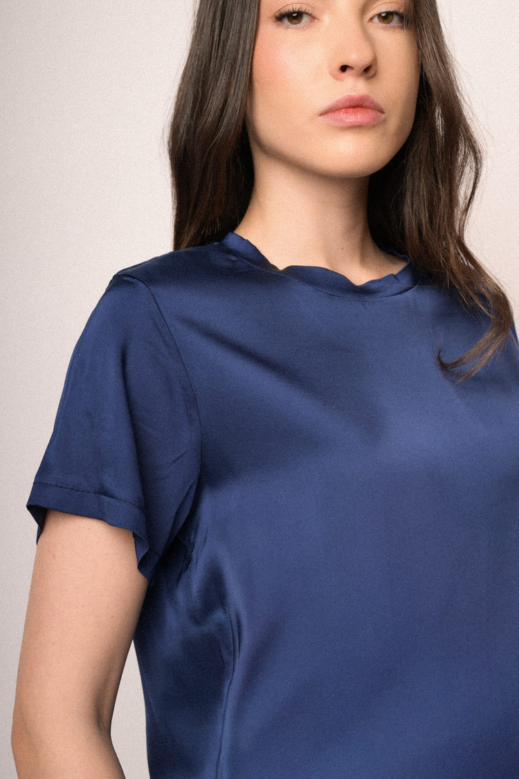 T-shirt in raso di viscosa blu