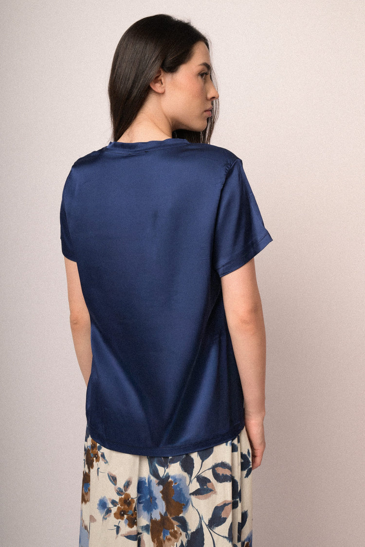T-shirt in raso di viscosa blu