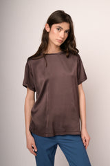 T-shirt in raso di viscosa cioccolato