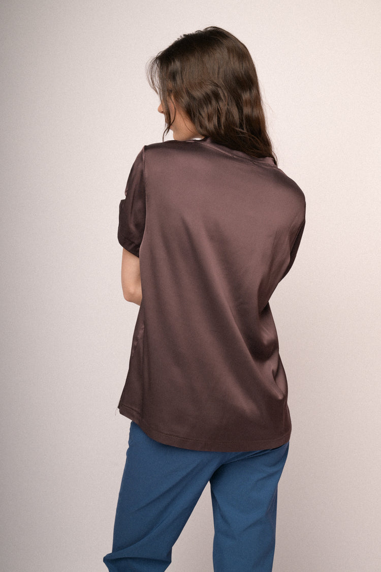 T-shirt in raso di viscosa cioccolato