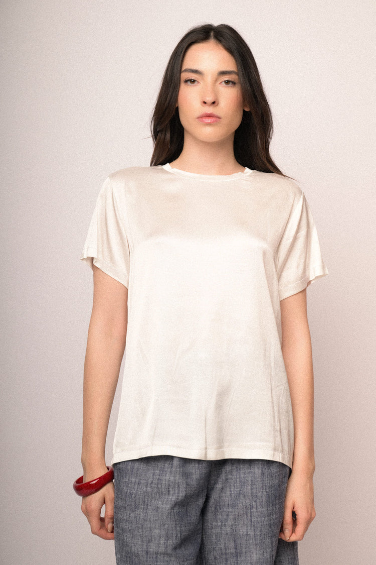 T-shirt in raso di viscosa bianco