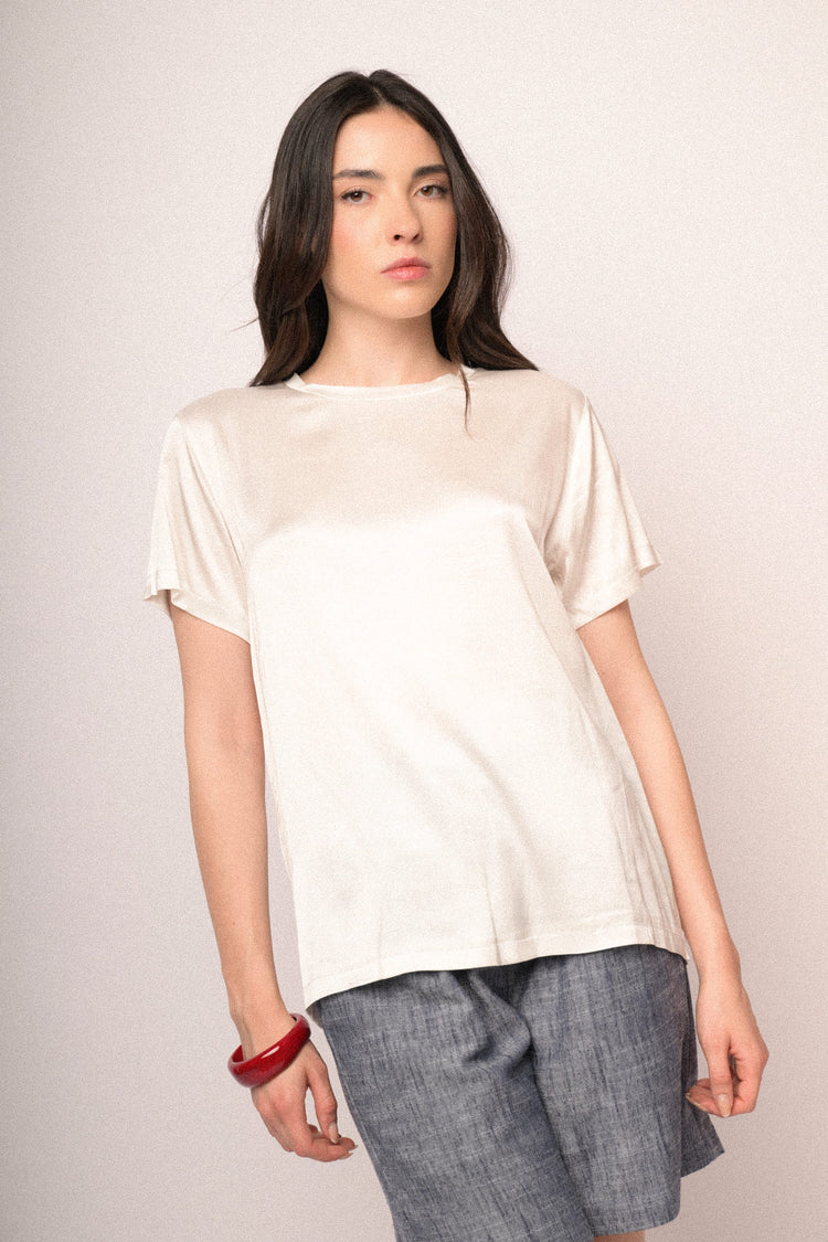 T-shirt in raso di viscosa bianco