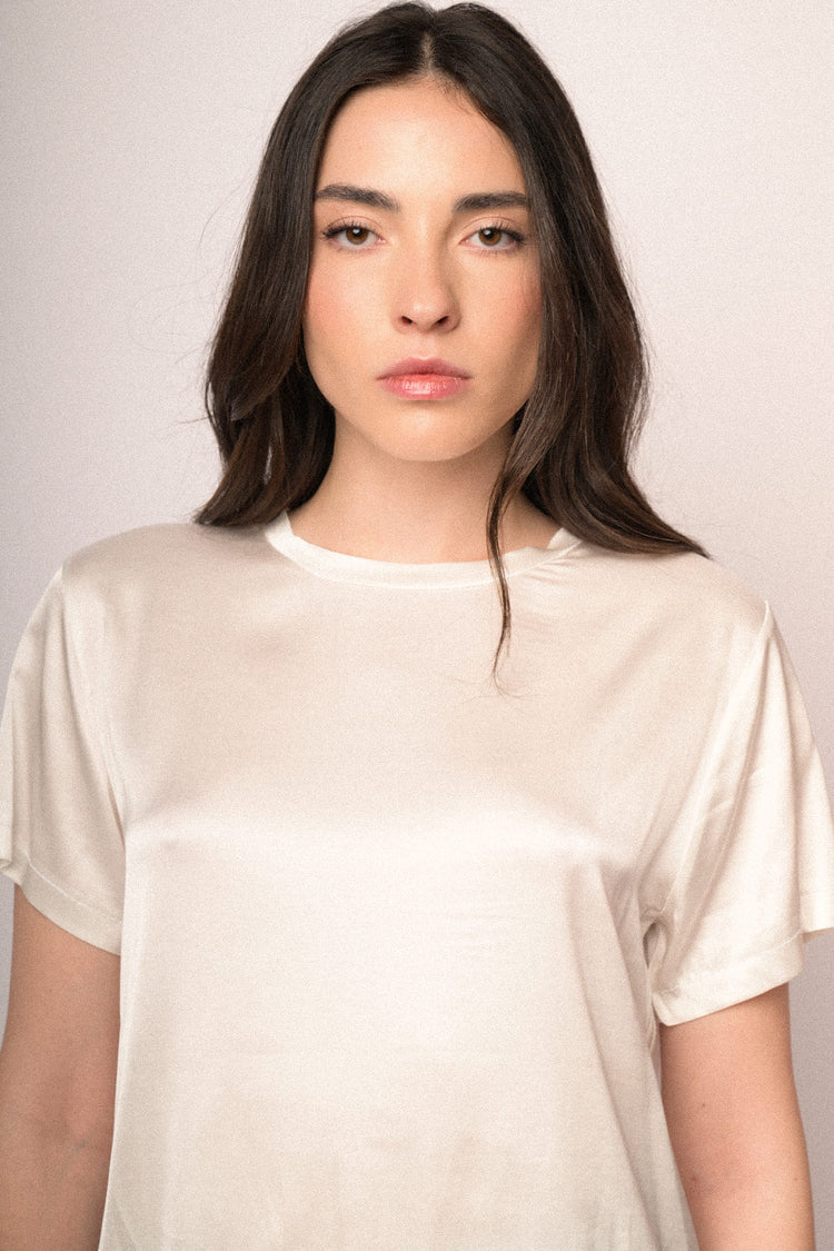 T-shirt in raso di viscosa bianco