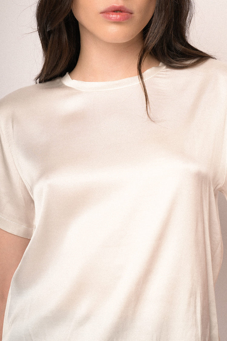 T-shirt in raso di viscosa bianco
