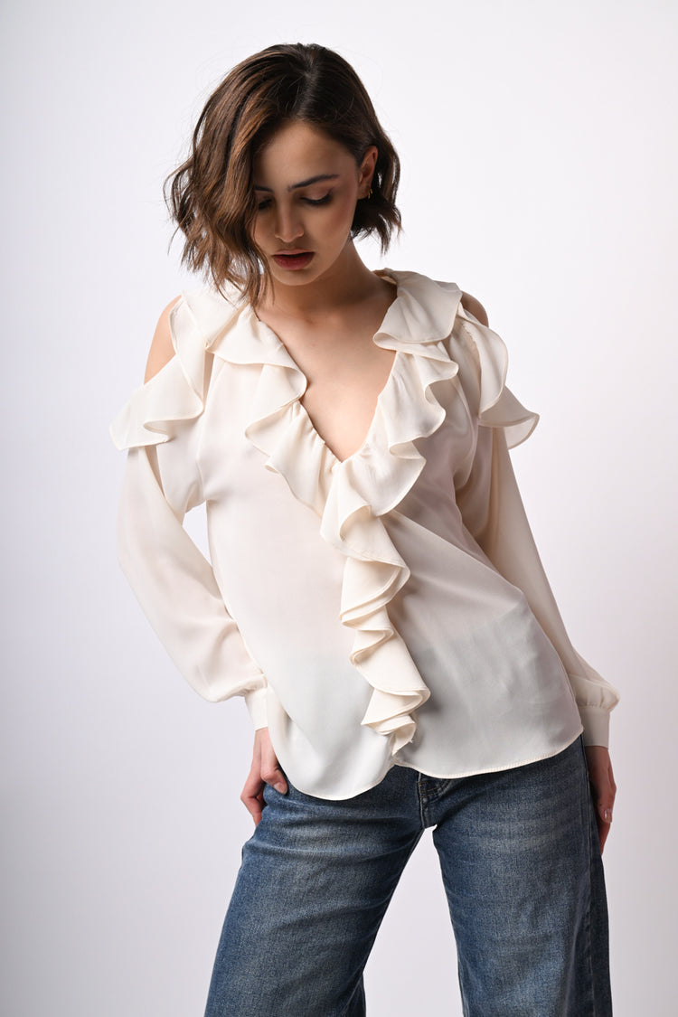 Camicia con cut-outs e volants