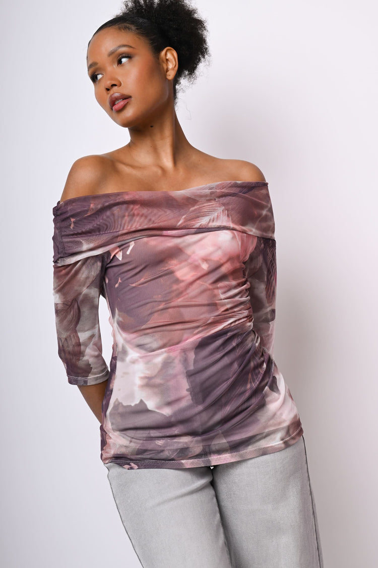 Top in tulle a stampa floreale astratta