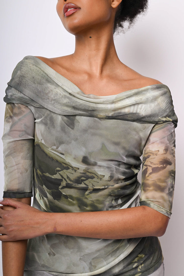 Top in tulle a stampa floreale astratta