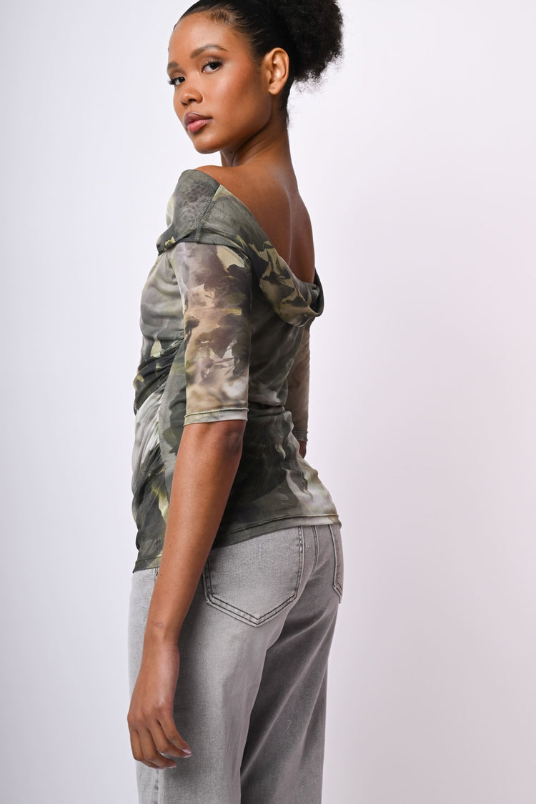 Top in tulle a stampa floreale astratta