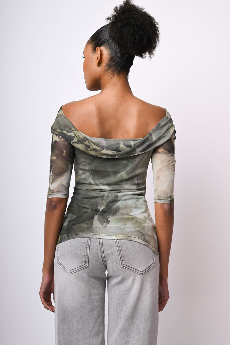 Top in tulle a stampa floreale astratta