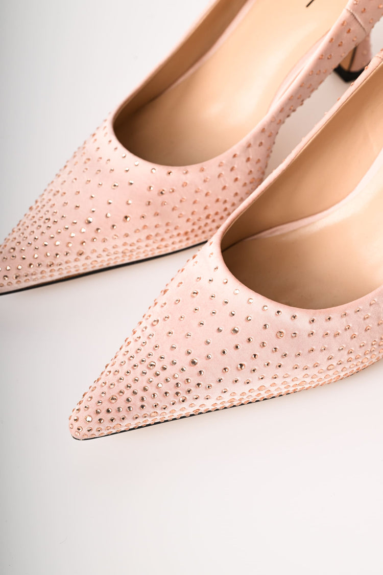 Décolleté in raso con strass