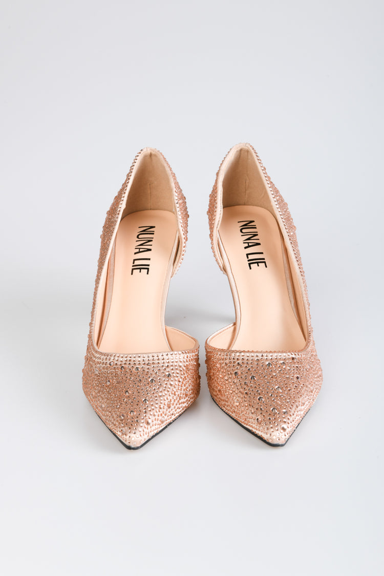 Décolleté in raso con strass
