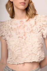 Top crop in pizzo floreale bianco