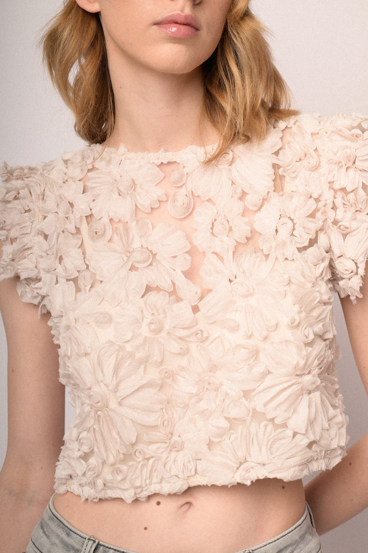 Top crop in pizzo floreale bianco