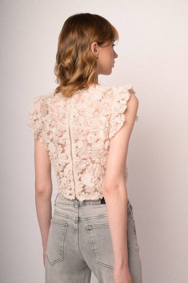 Top crop in pizzo floreale bianco