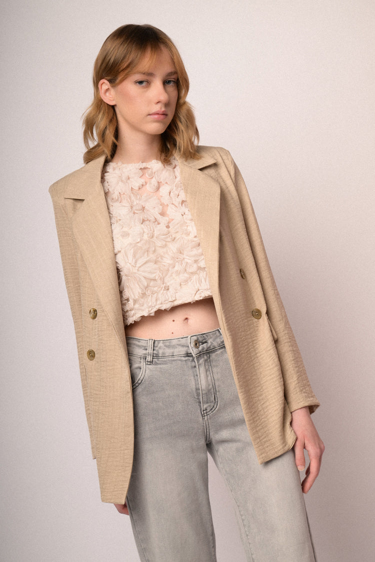 Top crop in pizzo floreale bianco
