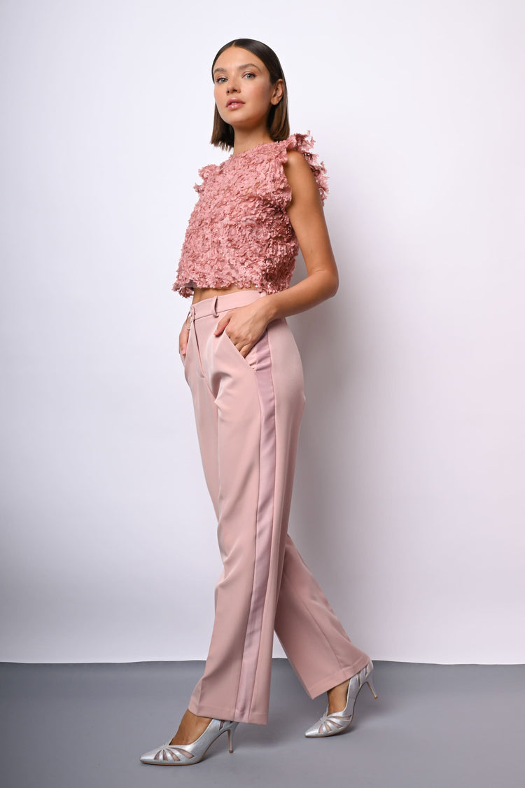 Top crop in pizzo floreale con paillettes