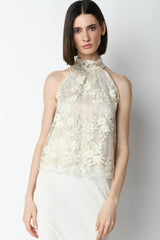 Top in tulle con ricami