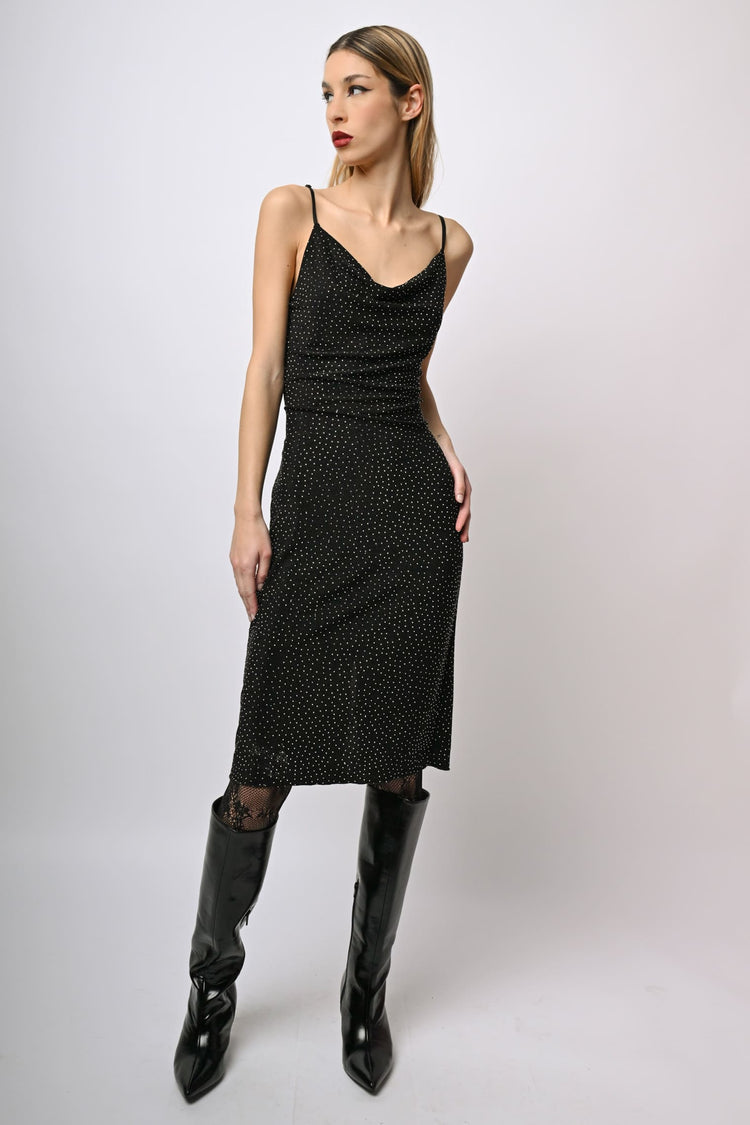 Abito slip dress con strass all-over