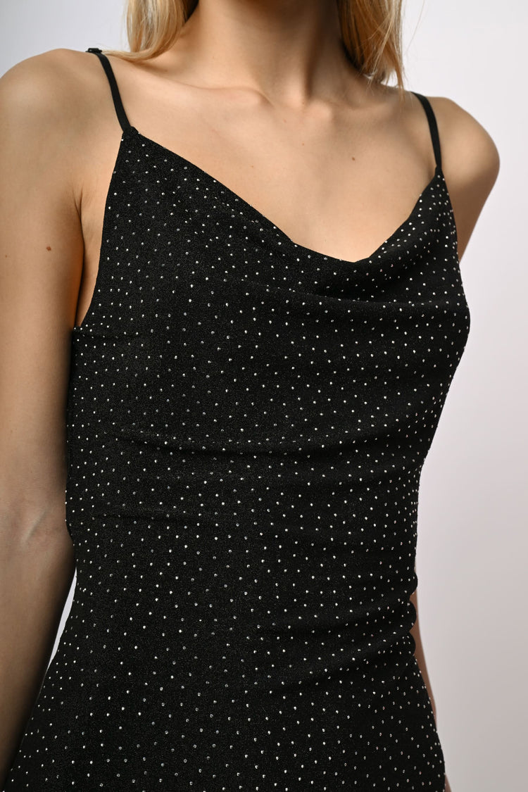 Abito slip dress con strass all-over
