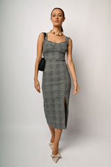 Abito midi in jacquard Principe di Galles