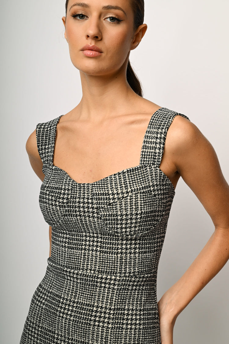 Abito midi in jacquard Principe di Galles