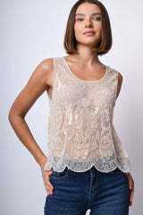 Top con ricami e paillettes