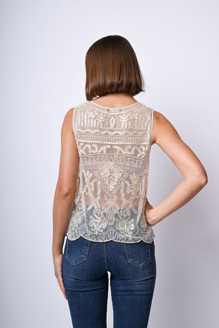 Top con ricami e paillettes
