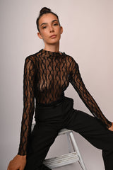 Top in tulle dévoré con collo a cratere