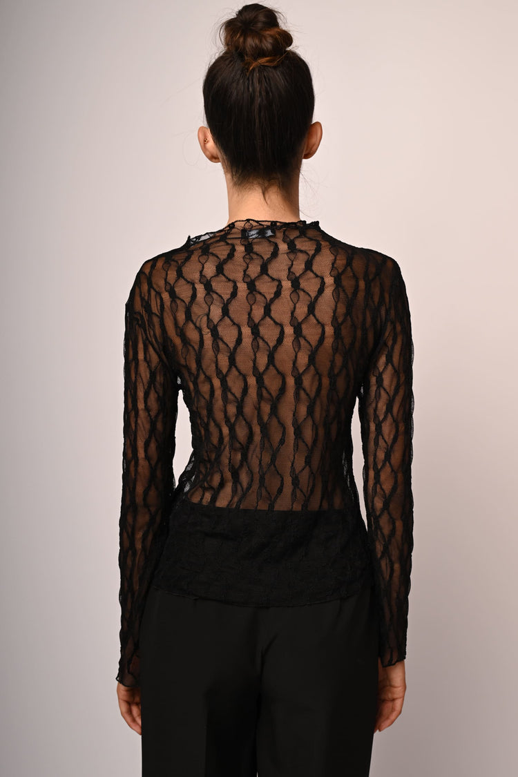 Top in tulle dévoré con collo a cratere