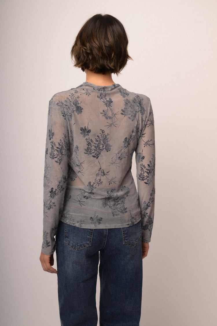 Top in tulle dévoré floreale blu
