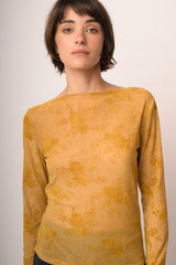 Top in tulle dévoré floreale giallo