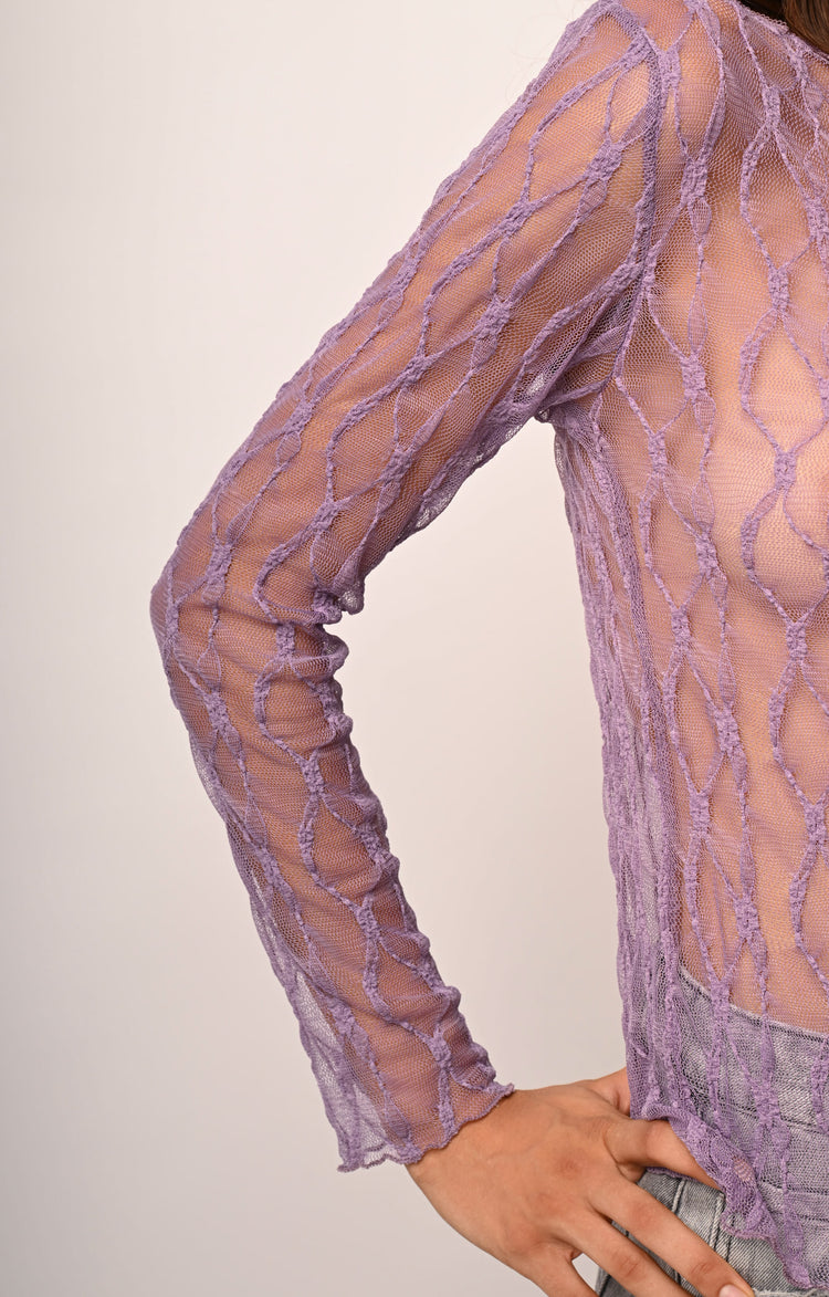 Top in tulle dévoré con scollo a barchetta