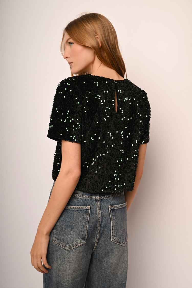 T-shirt in ciniglia con paillettes