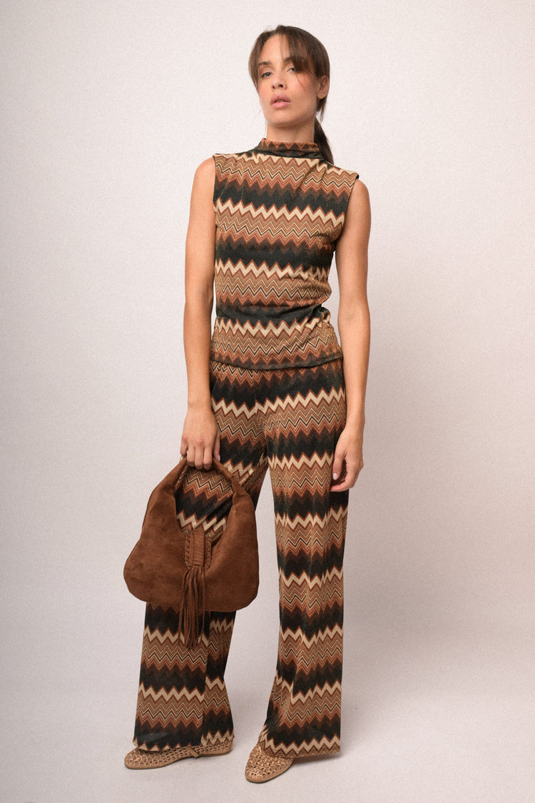 Top in maglia lurex con stampa zig-zag multicolor