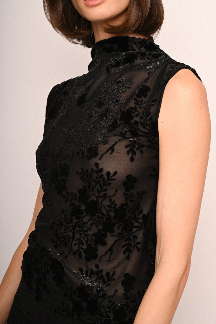 Top in tulle e velluto devoré floreale