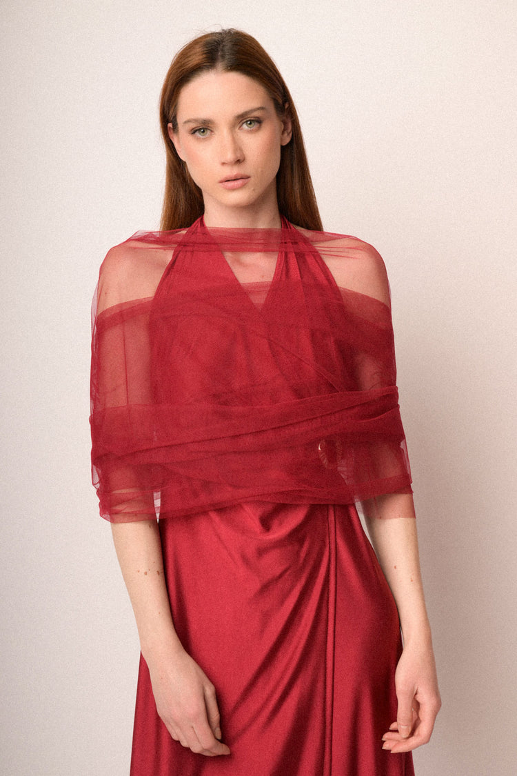 Coprispalle in tulle fucsia con fibbia oro