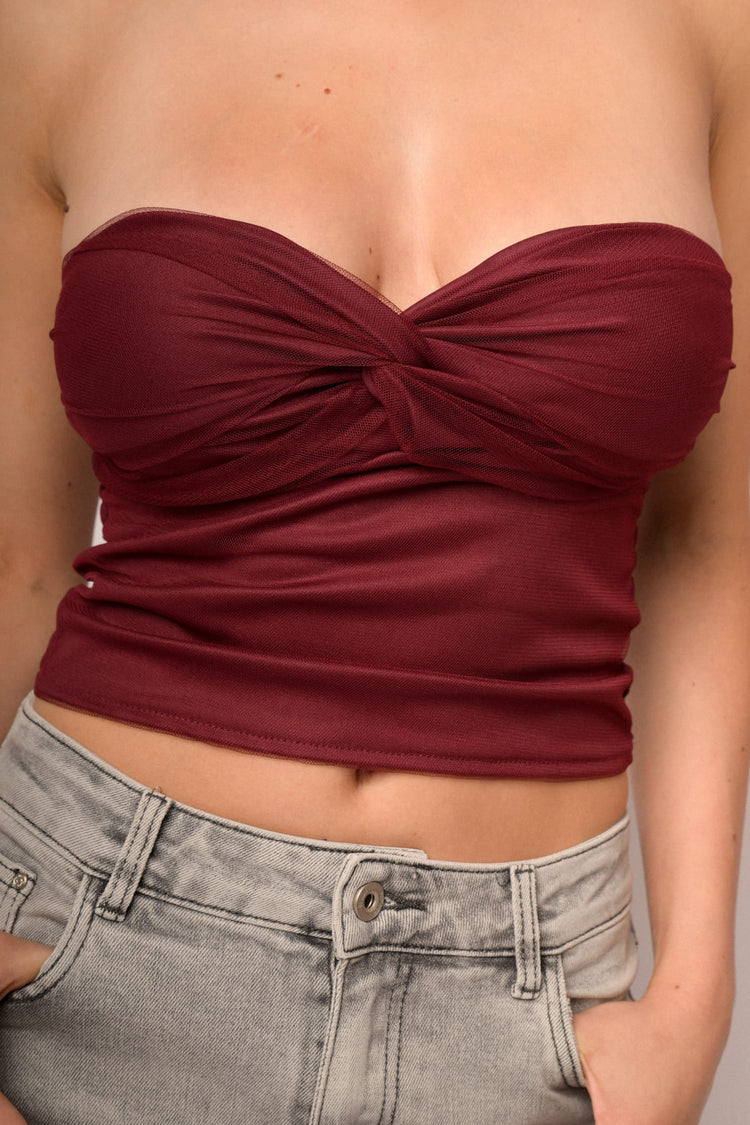 Top a bustier in tulle bordeaux