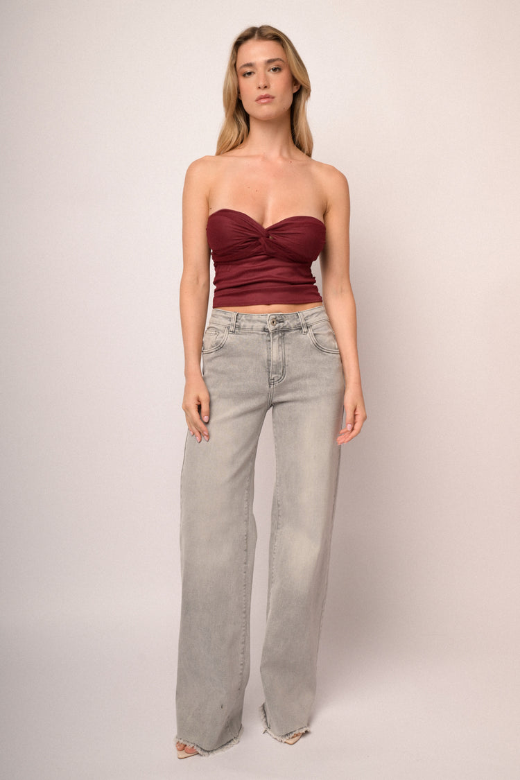Top a bustier in tulle bordeaux