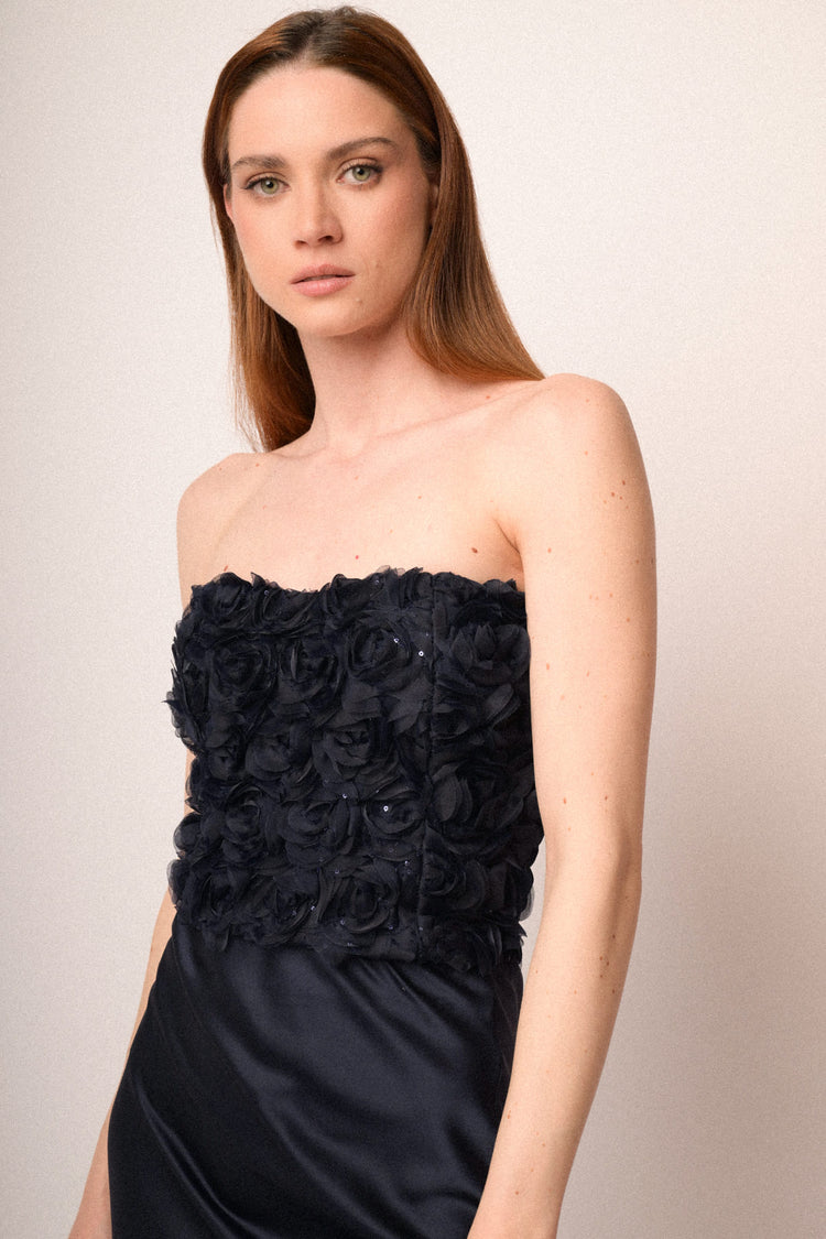 Top a bustier con decorazione rose 3D blu