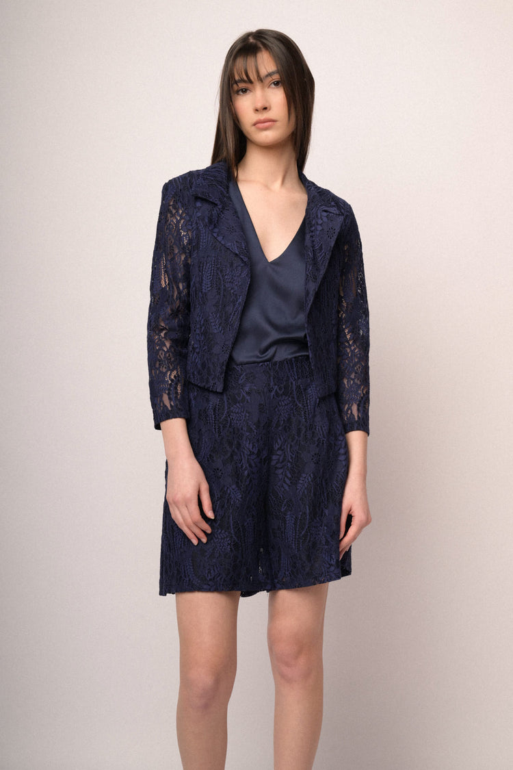 Blazer in pizzo misto cotone blu