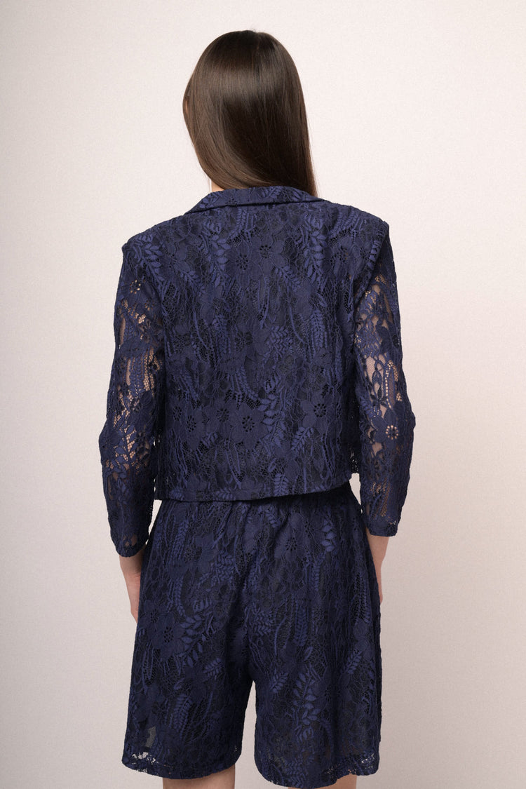 Blazer in pizzo misto cotone blu