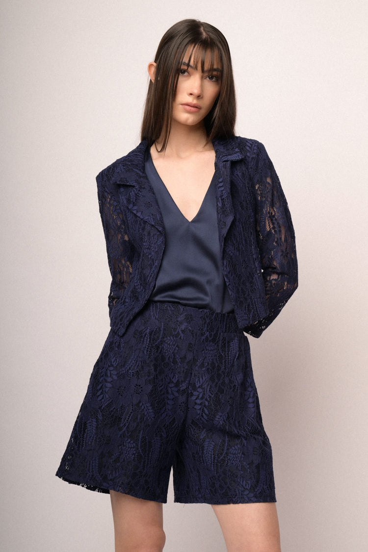 Shorts in pizzo misto cotone blu