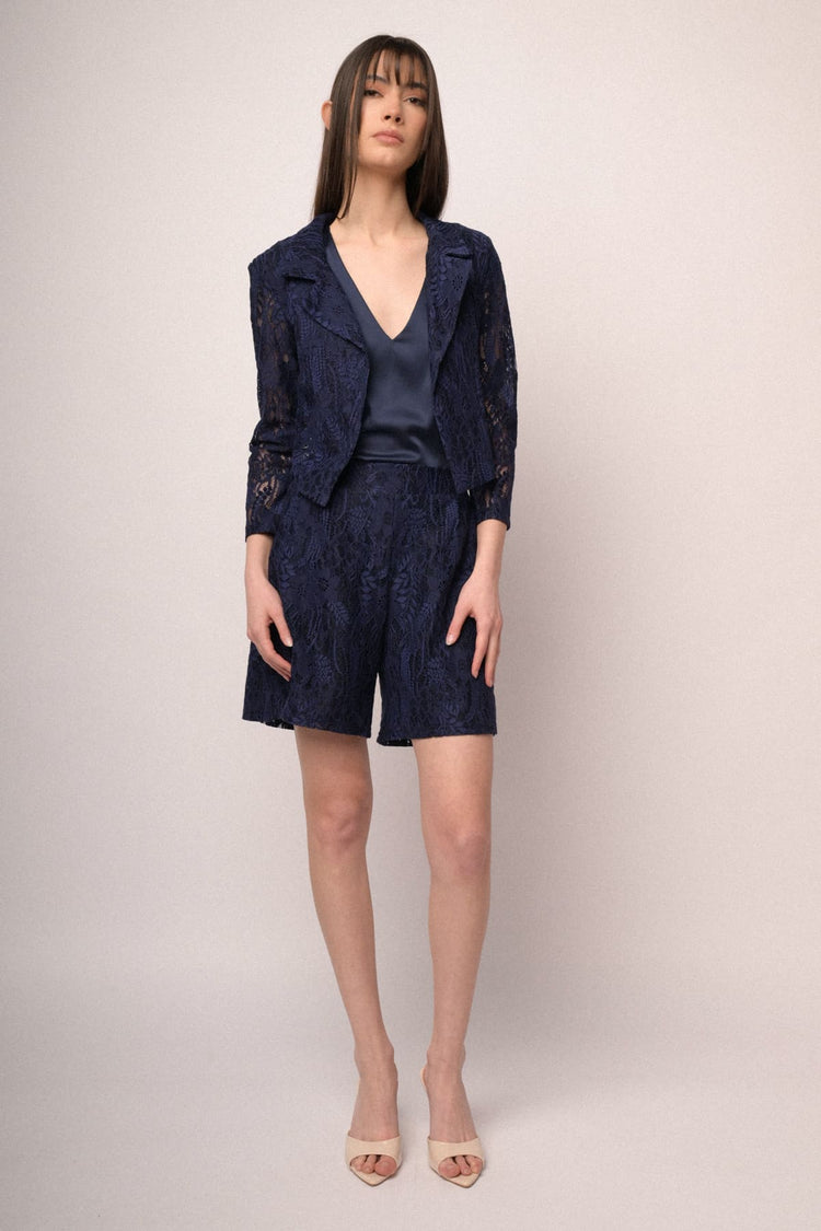 Shorts in pizzo misto cotone blu