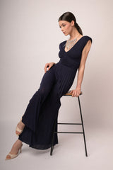 Tuta in plissé lurex blu